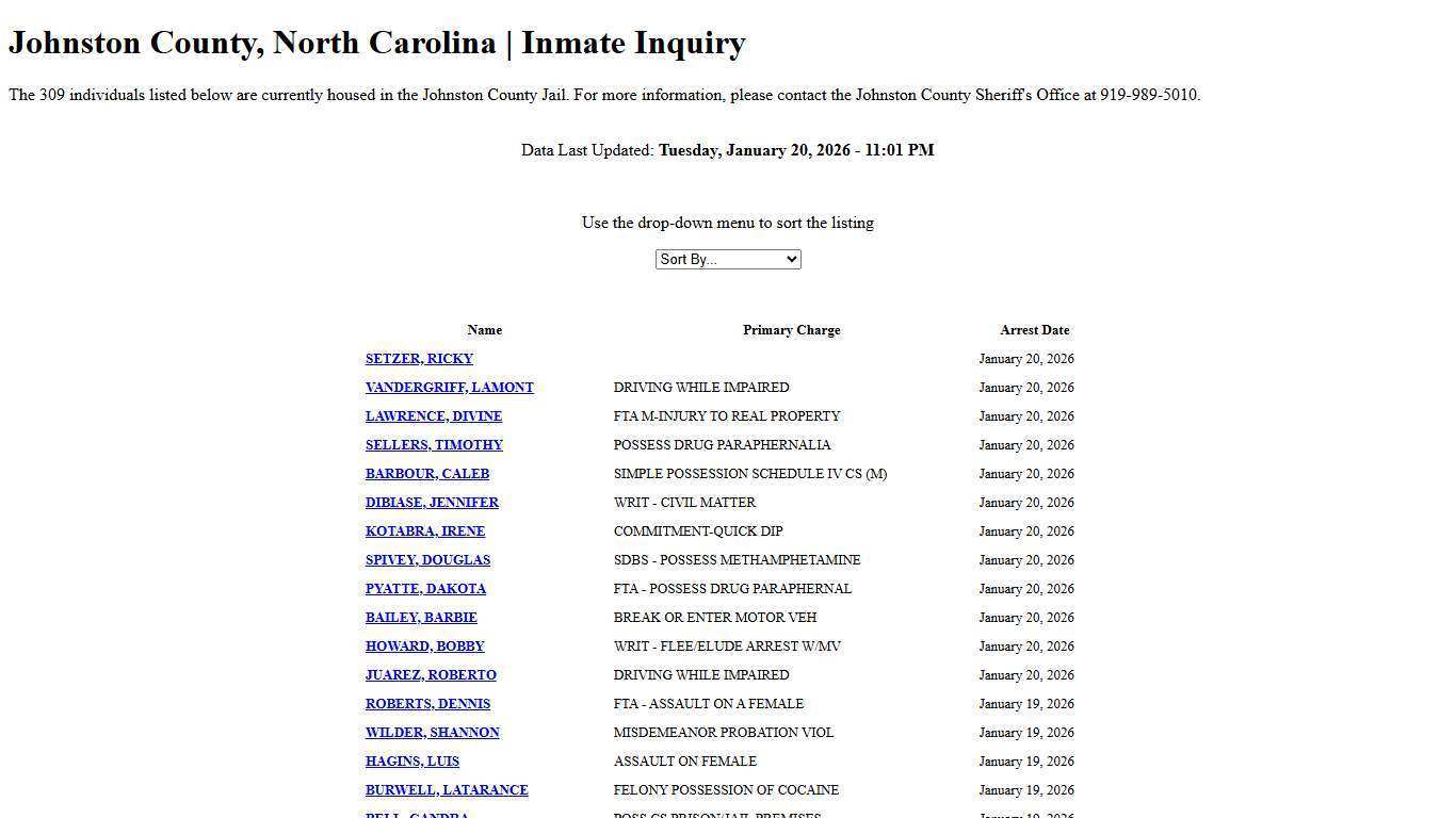 Johnston County, North Carolina | Inmate Inquiry